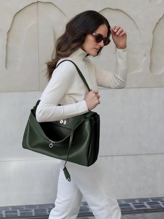 Women's Leather-Green Soft Cowhide Shoulder Satchel Purse Stylish Hand bags - Picture 3 of 6